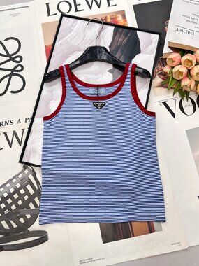 Prada Striped Contrast Trim Tank Top
